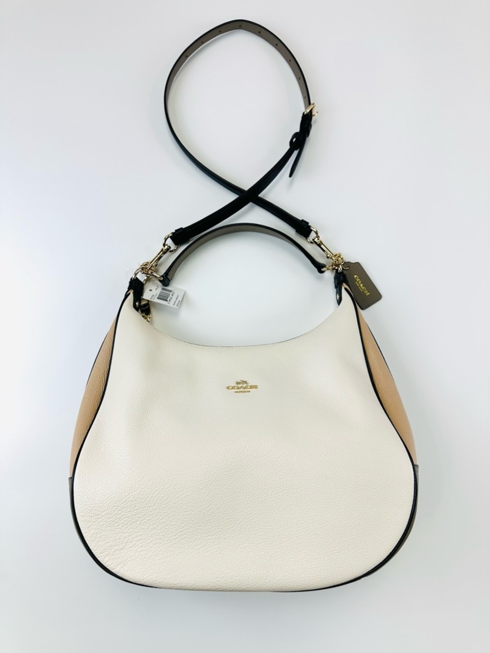 Coach NWT leather hobo bag Geometric Harley Colorblock pebble finish Neutral